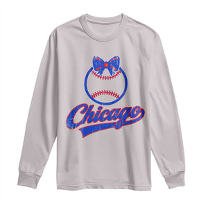 Chicago Coquette Bow Long Sleeve Shirt Cute Girls Kids Women Baseball Fans TS10 Ice Gray Print Your Wear