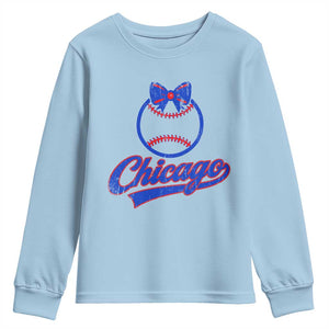 Chicago Coquette Bow Youth Sweatshirt Cute Girls Kids Women Baseball Fans TS10 Light Blue Print Your Wear