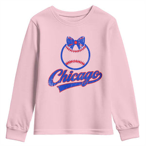 Chicago Coquette Bow Youth Sweatshirt Cute Girls Kids Women Baseball Fans TS10 Light Pink Print Your Wear