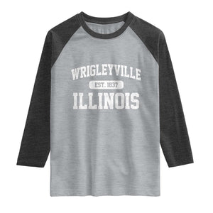 Wrigleyville Illinois Raglan Shirt Vintage Chicago Classic Distressed Baseball Fan Gift TS10 Heather Gray Heather Charcoal Print Your Wear