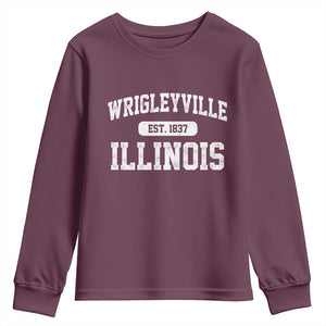 Wrigleyville Illinois Youth Sweatshirt Vintage Chicago Classic Distressed Baseball Fan Gift TS10 Maroon Print Your Wear