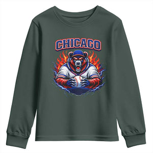 Vintage Chicago Youth Sweatshirt Retro Baseball Fans TS10 Dark Forest Green Print Your Wear