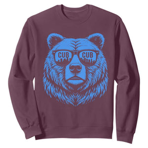 Vintage Cub Sweatshirt With Sunglasses Retro Baseball Fans TS10 Maroon Print Your Wear