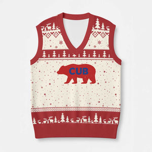 Vintage Cub V-Neck Knit Sweater Vest Retro Sports Bear Baseball Fans TS10 Beige Red Print Your Wear