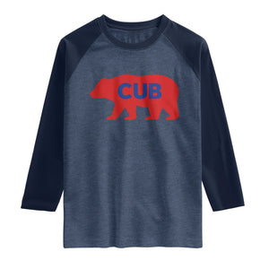 Vintage Cub Raglan Shirt Retro Sports Bear Baseball Fans TS10 Heather Denim Navy Print Your Wear