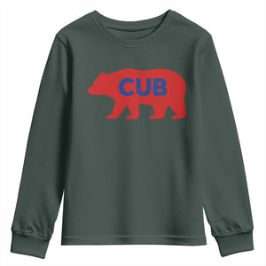 Vintage Cub Youth Sweatshirt Retro Sports Bear Baseball Fans TS10 Dark Forest Green Print Your Wear