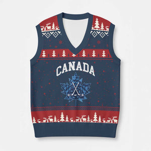Vintage Canada Hockey V-Neck Knit Sweater Vest Maple Leafs TS10 Navy Red Print Your Wear