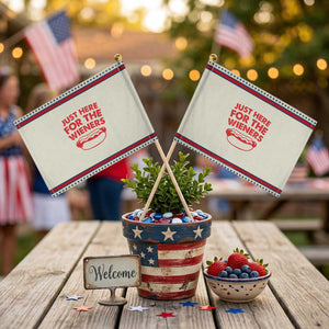 4th of July Just Here For The Wieners Patriotic Handheld Flag Funny Hot Dog Independence Day Weenies TS10 Modern 8.2" × 5.5" Beige Red Print Your Wear