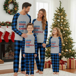 Loves Jesus and America Too Plaid Pajama Set 4th of July Patriotic TS10 Blue Plaid Print Your Wear