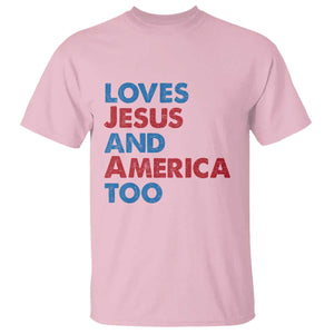 Loves Jesus and America Too T Shirt 4th of July Patriotic TS10 Light Pink Print Your Wear