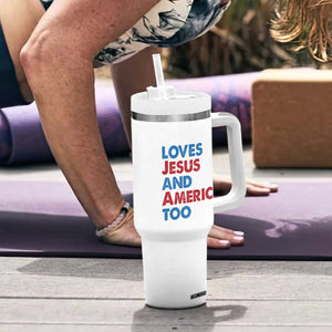Loves Jesus and America Too Tumbler With Handle 4th of July Patriotic TS10 Print Your Wear