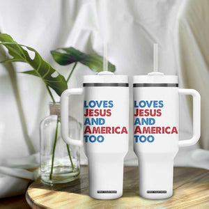 Loves Jesus and America Too Tumbler With Handle 4th of July Patriotic TS10 Print Your Wear