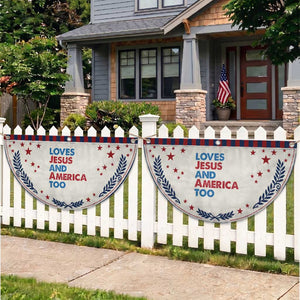 Loves Jesus and America Too Patriotic Fan Flag 4th of July