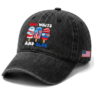 Red White Blue Popsicle 4th of July Washed Cotton Baseball Cap Patriotic USA Flag TS10 Print Your Wear