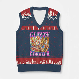 Glizzy Gobbler Hot Dog Meme V-Neck Knit Sweater Vest Meme Hilarious Hotdog Glizzy Lovers TS10 Navy Red Print Your Wear