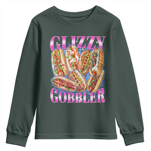 Glizzy Gobbler Hot Dog Meme Youth Sweatshirt Meme Hilarious Hotdog Glizzy Lovers TS10 Dark Forest Green Print Your Wear