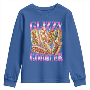Glizzy Gobbler Hot Dog Meme Youth Sweatshirt Meme Hilarious Hotdog Glizzy Lovers TS10 Royal Blue Print Your Wear
