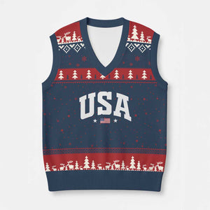 USA V-Neck Knit Sweater Vest American Flag Patriotic 4th of July TS10 Navy Red Print Your Wear