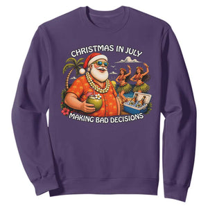 Funny Christmas in July Making Bad Decisions Sweatshirt Tropical Santa Hawaiian Summer Holiday Party TS10 Purple Print Your Wear