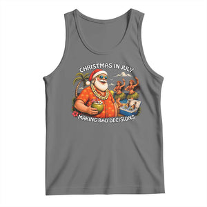 Funny Christmas in July Making Bad Decisions Tank Top Tropical Santa Hawaiian Summer Holiday Party TS10 Black Heather Print Your Wear