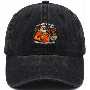 Funny Christmas in July Making Bad Decisions Washed Cotton Baseball Cap Tropical Santa Hawaiian Summer Holiday Party TS10 Print Your Wear