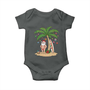 Funny Christmas In July Beach Baby Onesie Mankini Santa Summer Swimsuit Summer Holiday Vacation Graphic TS10 Dark Heather Print Your Wear