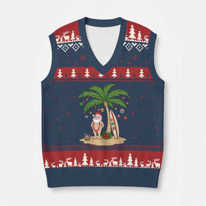 Funny Christmas In July Beach V-Neck Knit Sweater Vest Mankini Santa Summer Swimsuit Summer Holiday Vacation Graphic TS10 Navy Red Print Your Wear