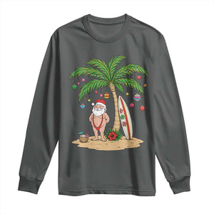 Funny Christmas In July Beach Long Sleeve Shirt Mankini Santa Summer Swimsuit Summer Holiday Vacation Graphic TS10 Dark Heather Print Your Wear
