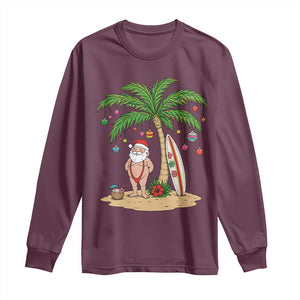 Funny Christmas In July Beach Long Sleeve Shirt Mankini Santa Summer Swimsuit Summer Holiday Vacation Graphic TS10 Maroon Print Your Wear