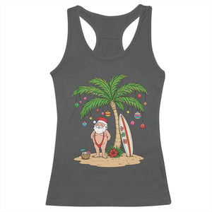 Funny Christmas In July Beach Racerback Tank Top Mankini Santa Summer Swimsuit Summer Holiday Vacation Graphic TS10 Dark Heather Print Your Wear