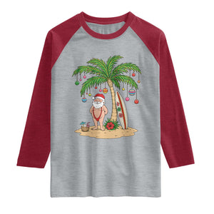 Funny Christmas In July Beach Raglan Shirt Mankini Santa Summer Swimsuit Summer Holiday Vacation Graphic TS10 Heather Gray Heather Red Print Your Wear