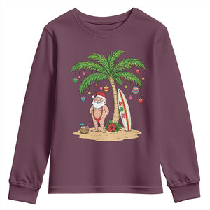 Funny Christmas In July Beach Youth Sweatshirt Mankini Santa Summer Swimsuit Summer Holiday Vacation Graphic TS10 Maroon Print Your Wear