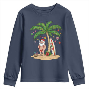 Funny Christmas In July Beach Youth Sweatshirt Mankini Santa Summer Swimsuit Summer Holiday Vacation Graphic TS10 Navy Print Your Wear