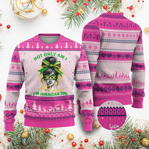 Jamaican Girl Ugly Christmas Sweater Messy Bun Not Only Am I A Princess Im Jamaican Too TS10 Hot Pink Print Your Wear