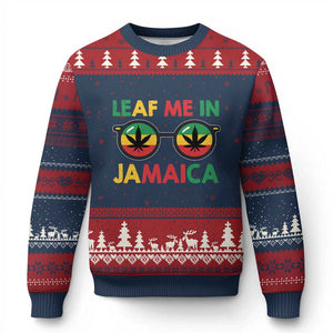 Leaf Me In Jamaica Ugly Christmas Sweater Funny Weed Stoner Marijuana Jamaican Rasta Reggae TS10 Navy Red Print Your Wear