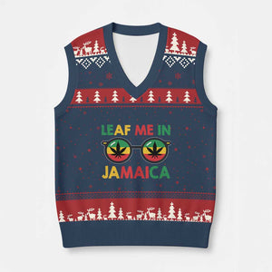 Leaf Me In Jamaica V-Neck Knit Sweater Vest Funny Weed Stoner Marijuana Jamaican Rasta Reggae TS10 Navy Red Print Your Wear