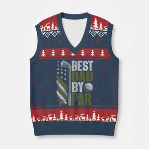 Best Dad By Par V-Neck Knit Sweater Vest Dad Golf Fathers Day Gift American Flag TS10 Navy Red Print Your Wear