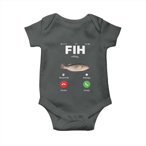 Fih Calling Remind me Message Decline Accept Baby Onesie Phone Call Fish TS10 Dark Heather Print Your Wear