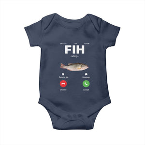 Fih Calling Remind me Message Decline Accept Baby Onesie Phone Call Fish TS10 Navy Print Your Wear