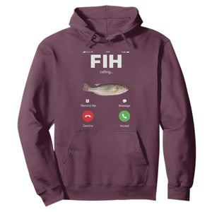 Fih Calling Remind me Message Decline Accept Hoodie Phone Call Fish TS10 Maroon Print Your Wear