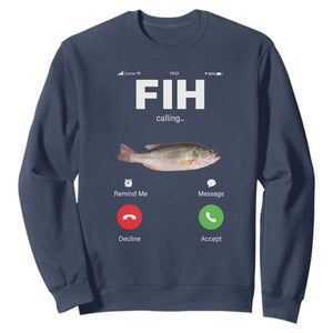 Fih Calling Remind me Message Decline Accept Sweatshirt Phone Call Fish TS10 Navy Print Your Wear