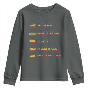 Jamaican National Dish Youth Sweatshirt Ackee Saltfish Yardie Jamaican Culture Pride Apparel TS10 Dark Heather Print Your Wear
