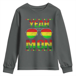 Yeah Mon Jamaican Pride Youth Sweatshirt Jamaican Vacation Jamaica Reggae Sunglasses TS10 Dark Heather Print Your Wear