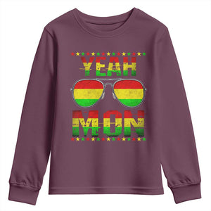 Yeah Mon Jamaican Pride Youth Sweatshirt Jamaican Vacation Jamaica Reggae Sunglasses TS10 Maroon Print Your Wear