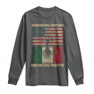 American Grown Mexican Roots Long Sleeve Shirt Retro Mexico America Flag TS10 Dark Heather Print Your Wear