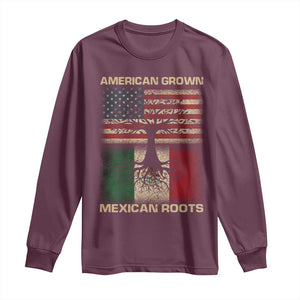 American Grown Mexican Roots Long Sleeve Shirt Retro Mexico America Flag TS10 Maroon Print Your Wear