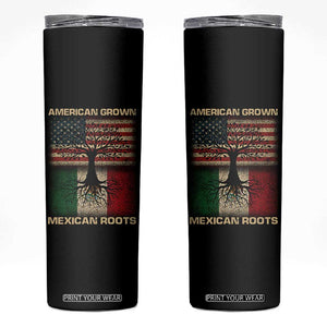 American Grown Mexican Roots Skinny Tumbler Retro Mexico America Flag TS10 Black Print Your Wear