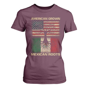 American Grown Mexican Roots T Shirt For Women Retro Mexico America Flag TS10 Maroon Print Your Wear