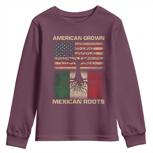American Grown Mexican Roots Youth Sweatshirt Retro Mexico America Flag TS10 Maroon Print Your Wear