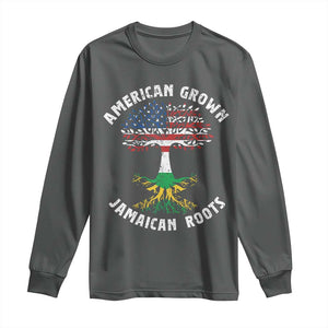 American Grown Jamaican Roots Long Sleeve Shirt Retro USA Jamaica Flag TS10 Dark Heather Print Your Wear